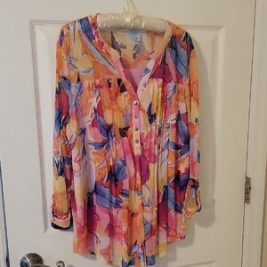 Juniper & Lime Sz XL Floral Multicolor Women's Top Lined from chest down
